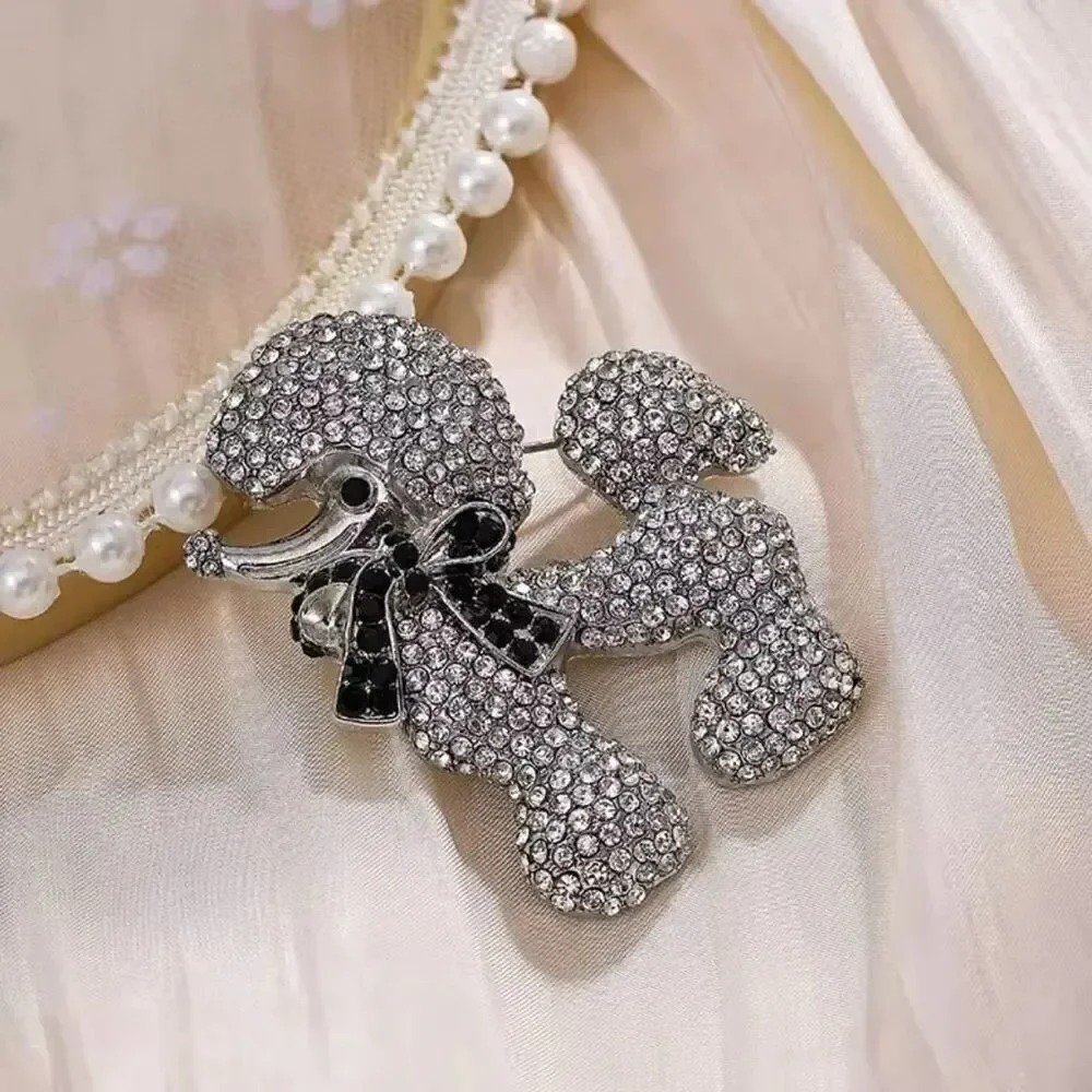 Rhinestone Silver Poodle Brooch Womens Crystal Fashion Statement Piece New
